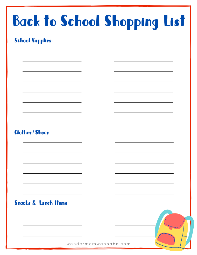 Wondermom Shop Back to School Kit printable.