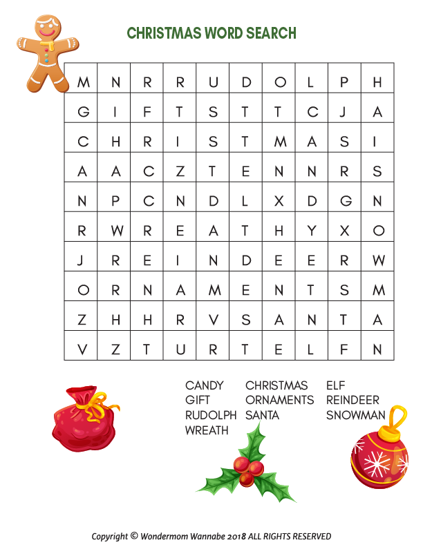 Wondermom Shop's Christmas Activity Kit for Kids is a word search designed specifically for Christmas.