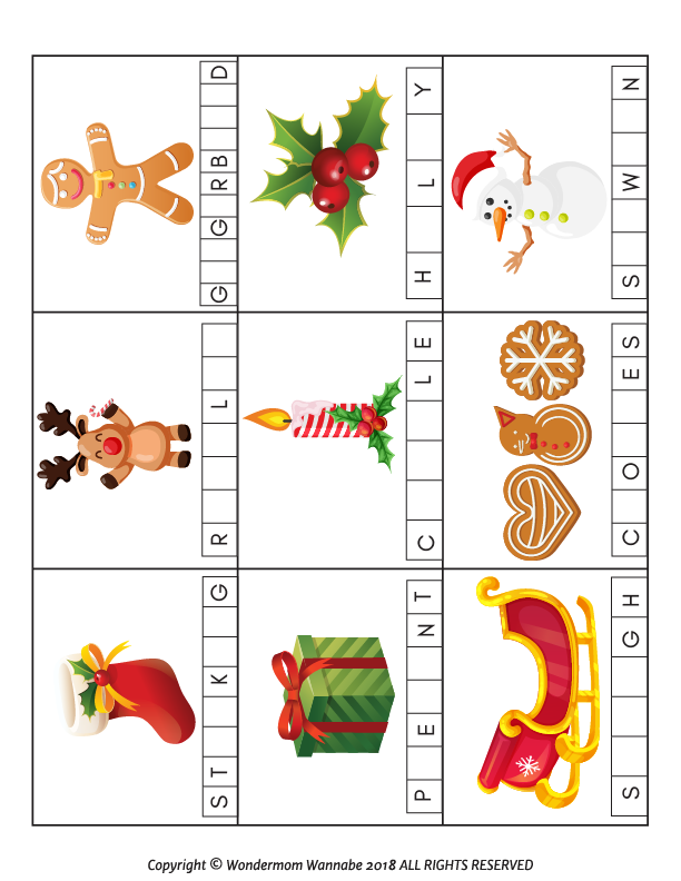 A Wondermom Shop Christmas Activity Kit for Kids filled with a counting worksheet featuring pictures of Santa, reindeer, snowman, and more.