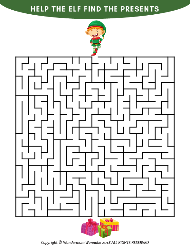 Help the kids find the Wondermom Shop Christmas Activity Kit for Kids presents in this maze.
