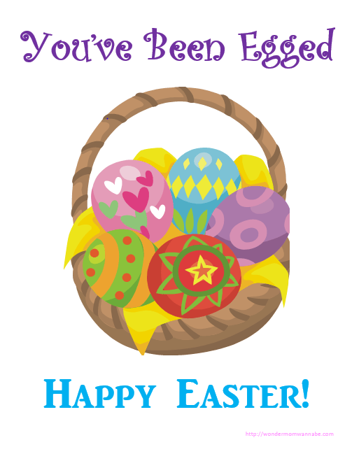 A vibrant illustration of a basket full of decorated Easter eggs serves as a perfect digital product. The "You’ve Been Egged Sign" by VIP Vault features the text "You've Been Egged" at the top and "Happy Easter!" at the bottom.