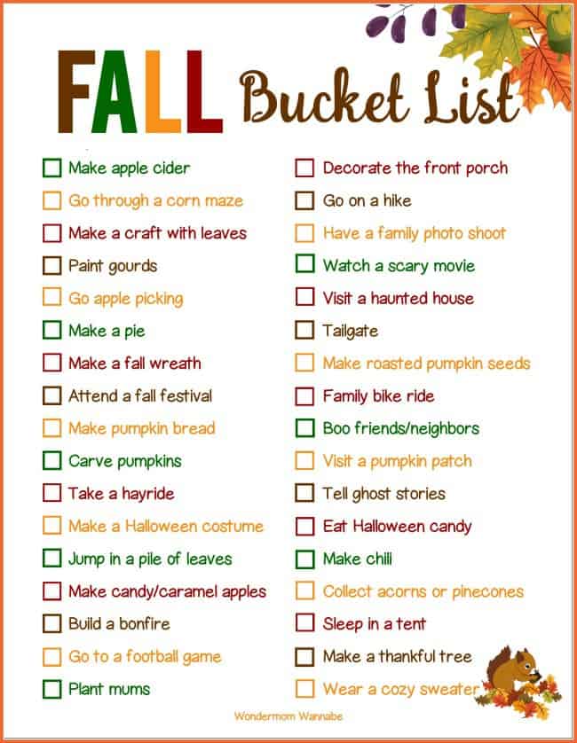VIP Vault Fall Bucket List printable.