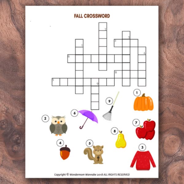 Spark young curiosity with the VIP Vault's Fall Crossword Puzzle for Kids. Featuring images like owls, pumpkins, and acorns, this engaging activity combines visual clues with educational value to celebrate autumn.