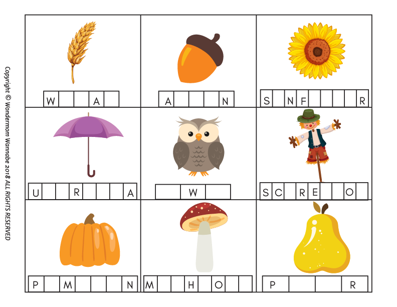 A Fall Activity Kit for Kids with pictures of leaves, acorns, and owls from Wondermom Shop.