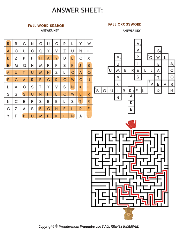 A printable Fall Activity Kit for Kids with a maze and an answer sheet brought to you by Wondermom Shop.