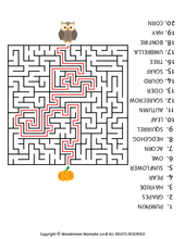 Load image into Gallery viewer, A printable Fall activity kit with a maze featuring an owl and a pumpkin, perfect for kids: The Wondermom Shop Fall Activity Kit for Kids.
