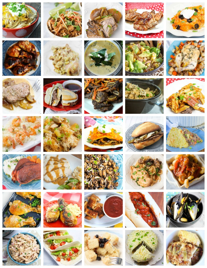 A collage of different foods featuring the Instant Pot Family Favorites Digital Cookbook by Wondermom Wannabe.