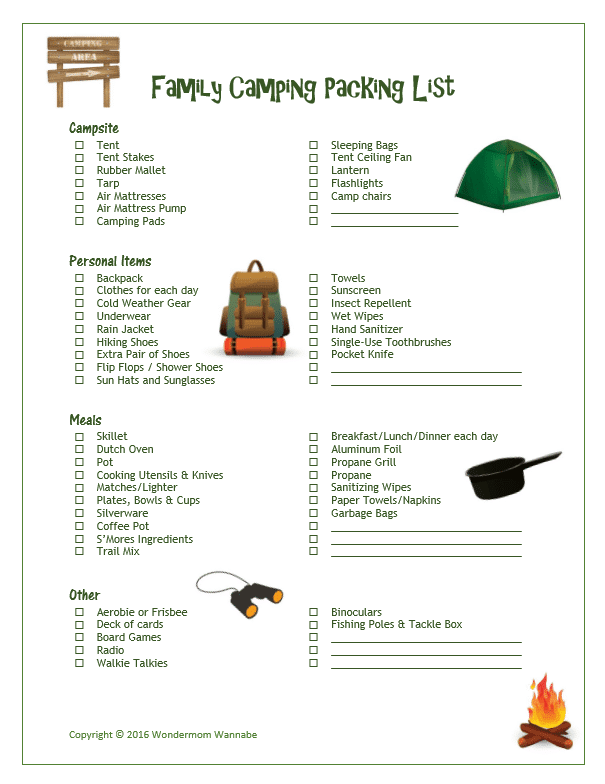 family-camping-packing-list-wondermom-shop for Free Printable Camping Packing List Family Camping Packing List – Wondermom Shop for Free Printable Camping Packing List