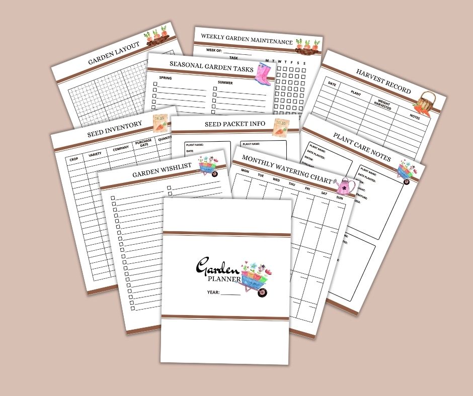 A printable Garden Planner by Wondermom Shop, perfect for organizing your outdoor space and helping you stay on top of your gardening tasks. This digital product features a variety of items to ensure that all aspects of your garden.