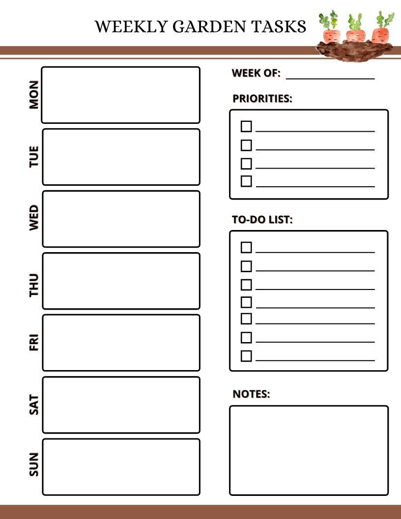 Printable weekly Garden Planner template from Wondermom Shop.