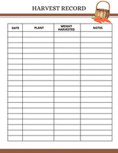 Load image into Gallery viewer, A Wondermom Shop Garden Planner with a harvest record sheet and a basket.
