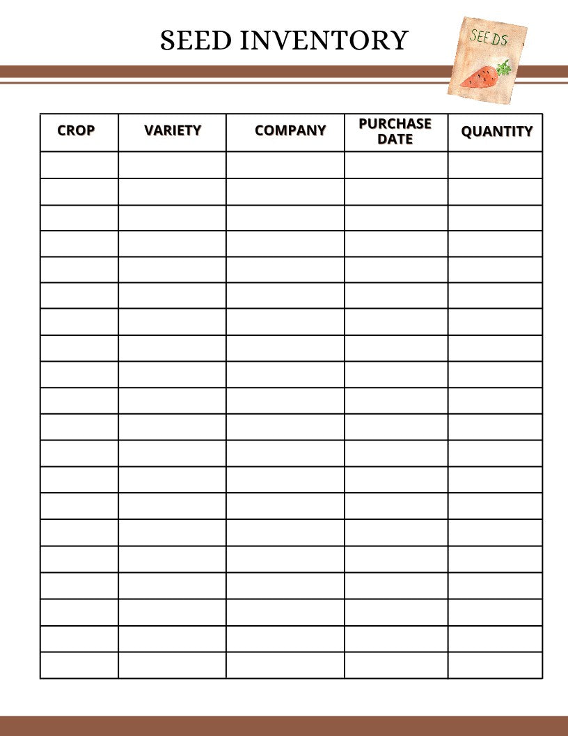 Printable Garden Planner inventory sheet template by Wondermom Shop.