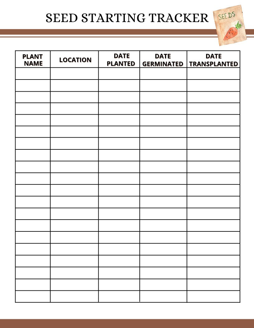 Printable Garden Planner seed starting tracker template by Wondermom Shop.
