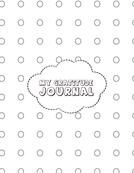 A vibrant cover page for the 'Gratitude Journal for Kids' from Wondermom Shop, adorned with a simple dotted pattern, perfect as a digital product for children.