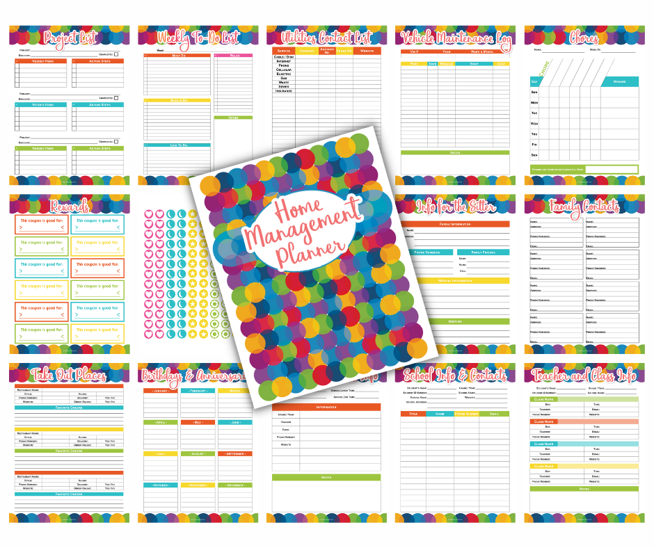 Colorful polka-dot Home Management Planners from Wondermom Shop to simplify your life and stay on top of responsibilities.