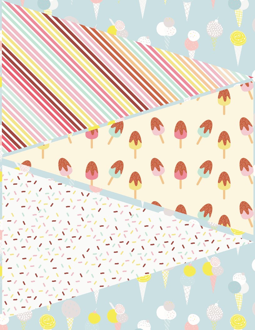 Introducing the Ice Cream Social Party Kit by Wondermom Shop: featuring geometric blocks adorned with delightful ice cream-themed patterns, including stripes, sprinkles, ice cream cones, and popsicles. Perfect for your next Ice Cream Social or as a fun addition to any party!