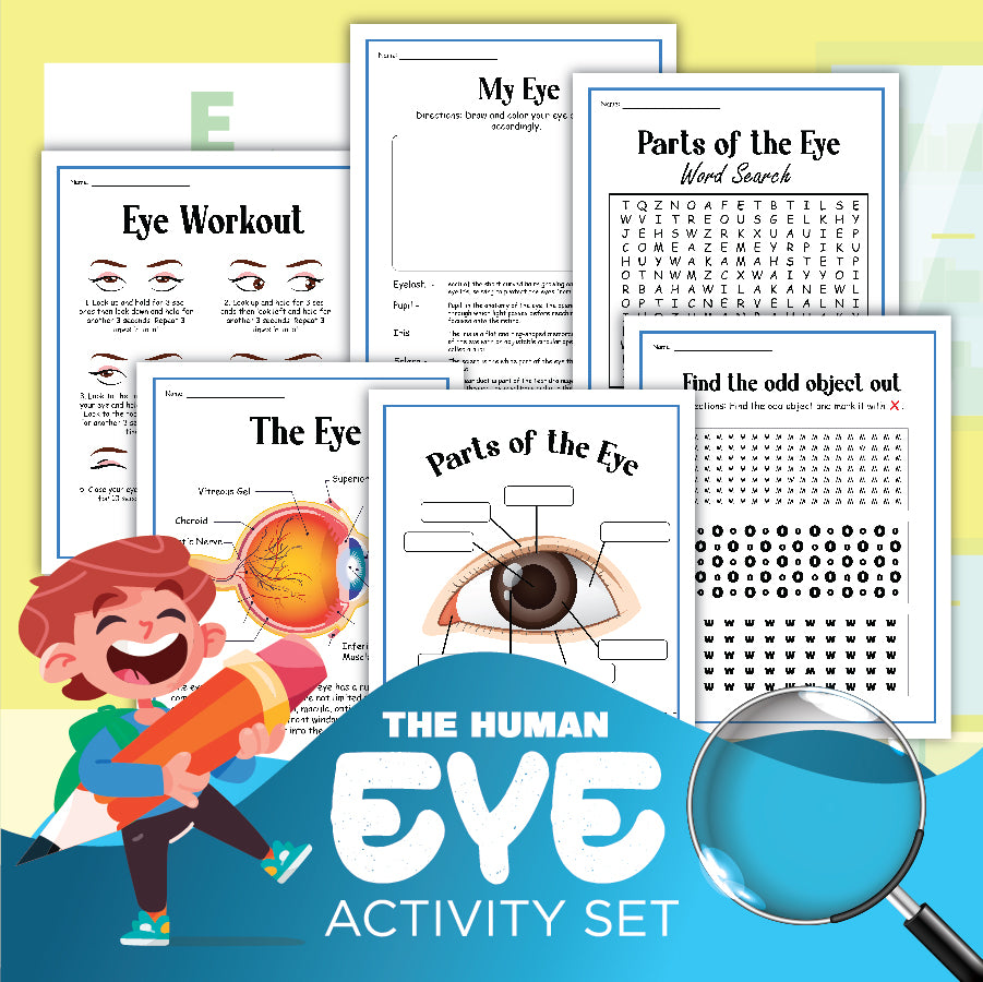 The Human Eye Activity Set by Wondermom Shop is an educational digital product that includes various worksheets featuring diagrams, word searches, and engaging activities, offering a comprehensive way to explore the intricacies of the human eye.