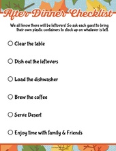Load image into Gallery viewer, A printable Thanksgiving Wondermom Shop after dinner checklist Thanksgiving Planner.
