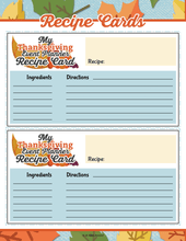 Load image into Gallery viewer, Printable Wondermom Shop Thanksgiving Planner recipe cards.
