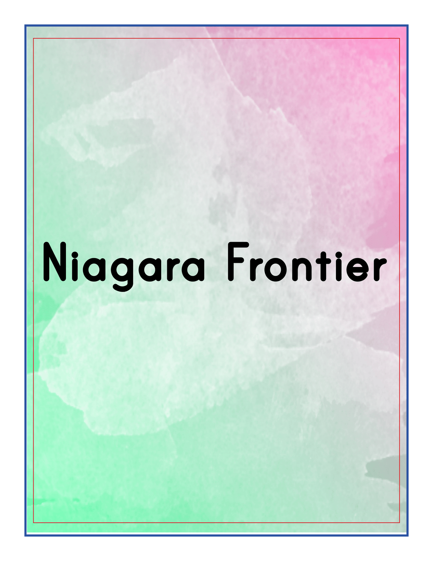 The "Niagara Frontier" text appears on a watercolor background featuring a gradient of green, pink, and white, making it perfect for the Wondermom Shop's Upstate New York Travel Guide and Activity Kit for Kids.