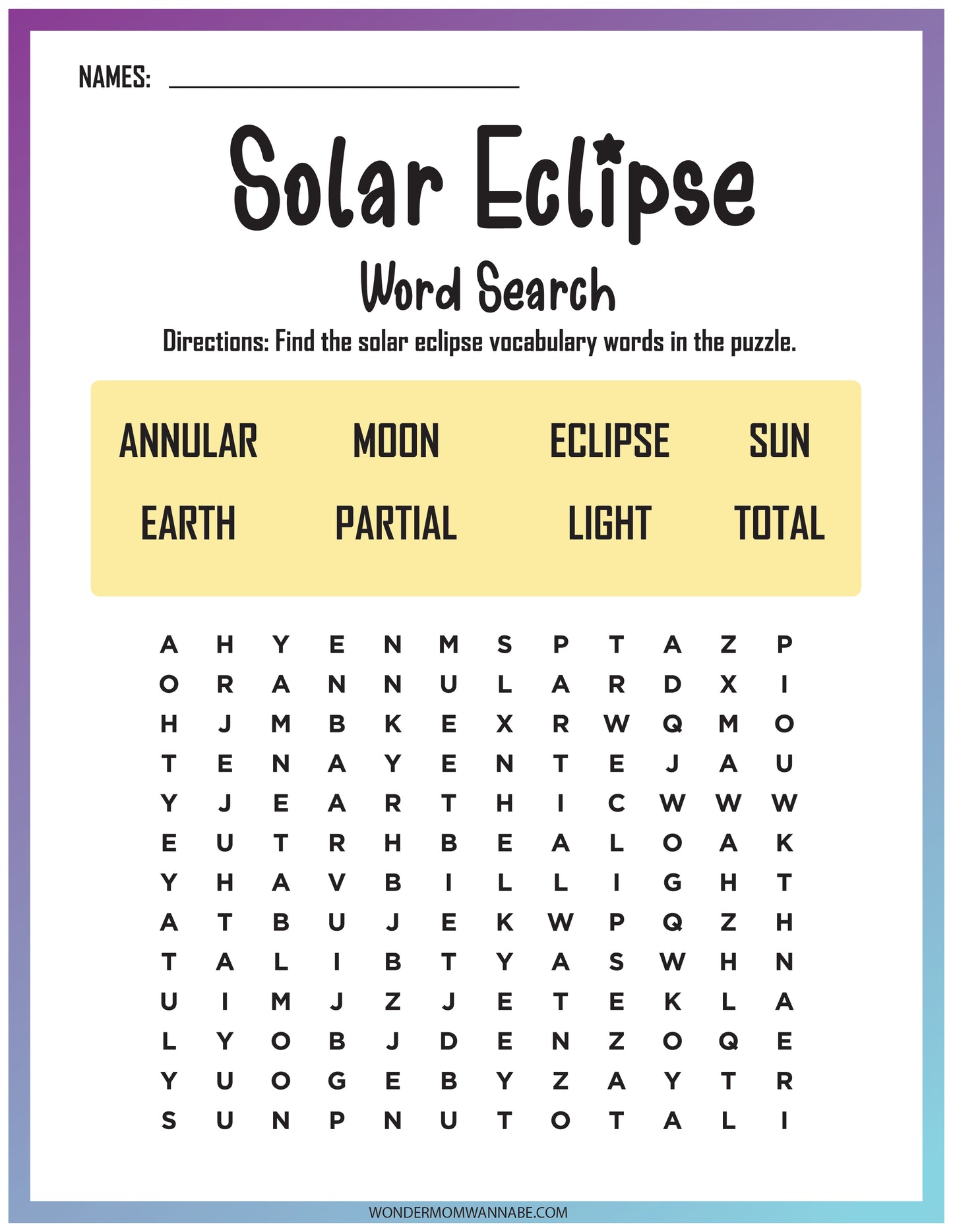 Wondermom Shop's Lunar and Solar Eclipse Activity Set.