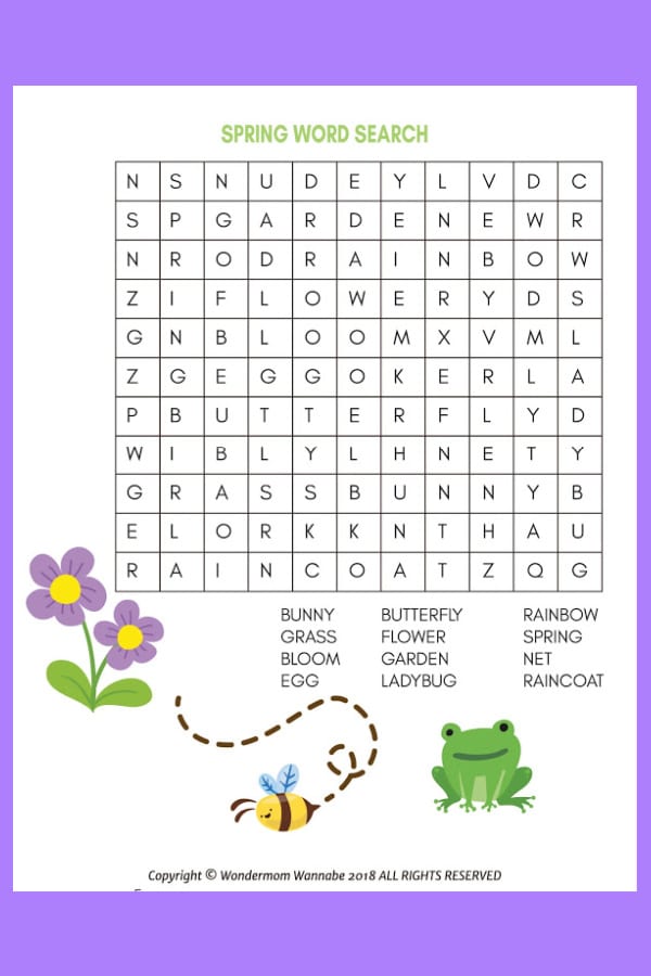 Spring Word Search for Kids