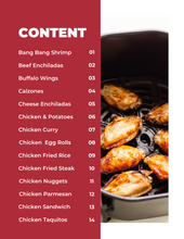 Load image into Gallery viewer, A variety of flavors sizzle in the frying pan filled with chicken, providing a healthy and delicious meal with the Wondermom Wannabe Air Fryer Dinner Recipes Digital Cookbook.
