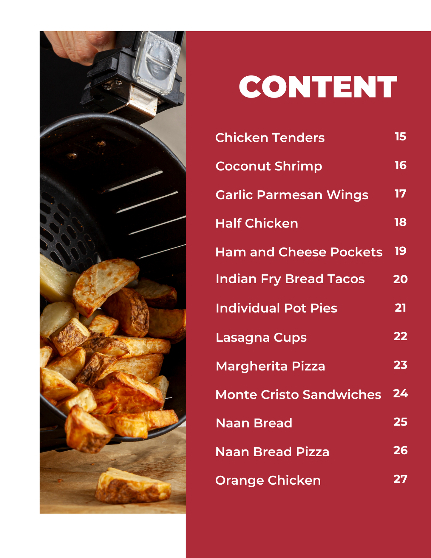 A page with a list of ingredients for a variety of flavors in healthy Wondermom Wannabe Air Fryer Dinner Recipes digital cookbook.