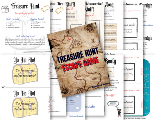 Printable Wondermom Wannabe treasure hunt escape game pack.