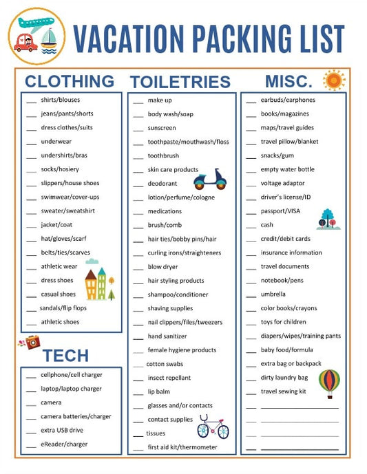 Stress-free printable VIP Vault vacation packing list.