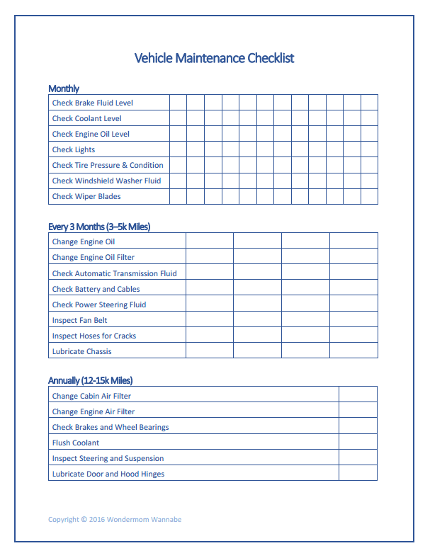 car-maintenance-checklist-wondermom-shop for Free Printable Aed Monthly Checklist Car Maintenance Checklist – Wondermom Shop for Free Printable Aed Monthly Checklist