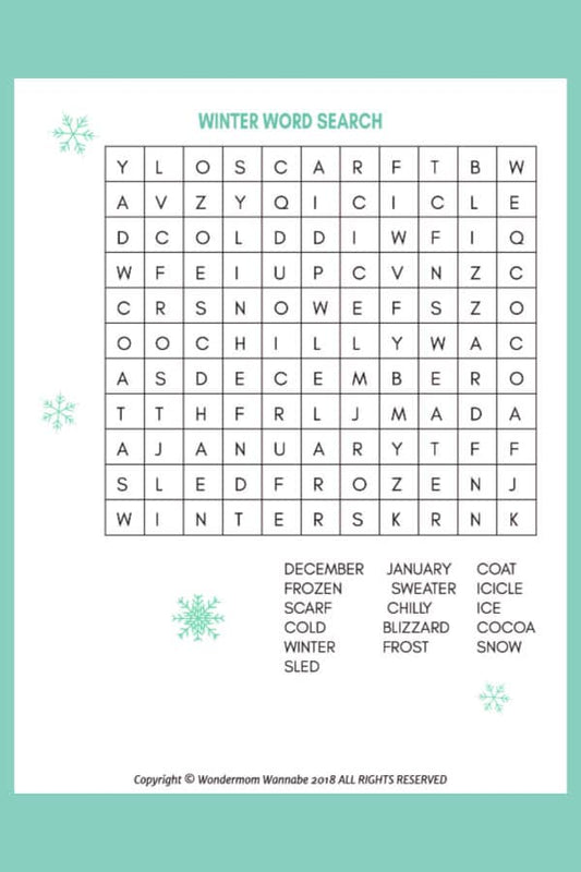 Winter Word Search for Kids