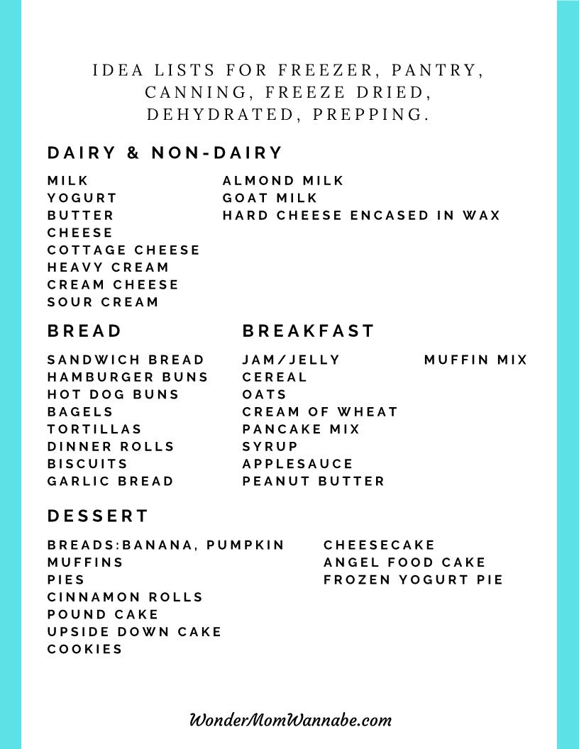 A printable Ultimate Prepper Guide featuring a comprehensive list of ideas for freezer, pantry, and dehydrated prepping, specifically designed to help individuals prepare for emergencies, by Wondermom Shop.