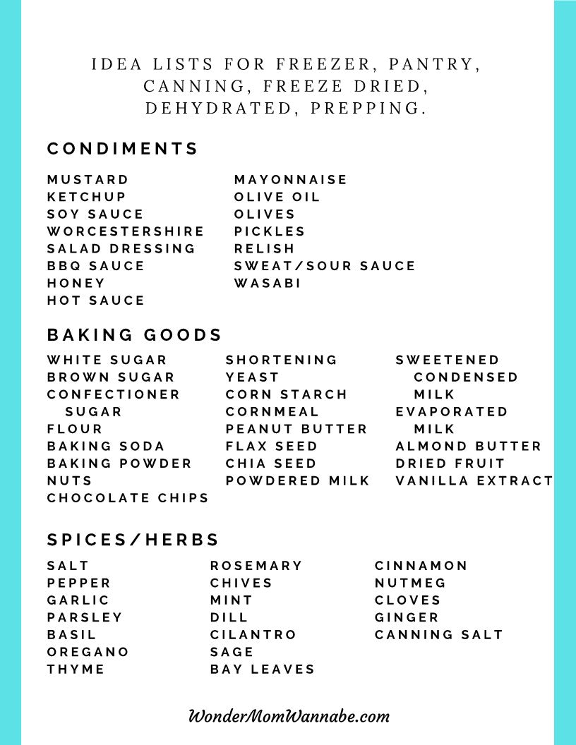 A printable Ultimate Prepper Guide for freezer, pantry, and dehydrator to aid in emergencies - from Wondermom Shop.