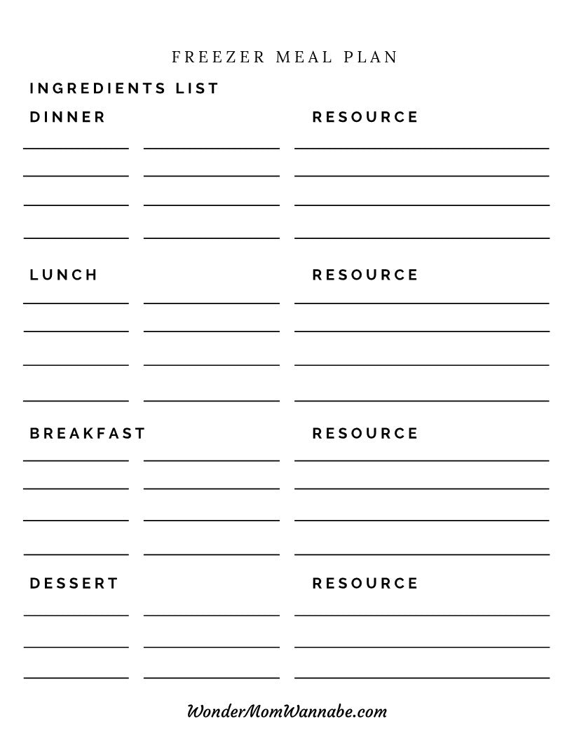 A printable frozen meal plan guide for emergencies, the Ultimate Prepper Guide by Wondermom Shop.