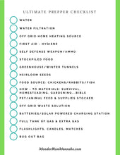 Load image into Gallery viewer, The Wondermom Shop Ultimate Prepper Guide with a printable checklist for emergencies, on a green background.
