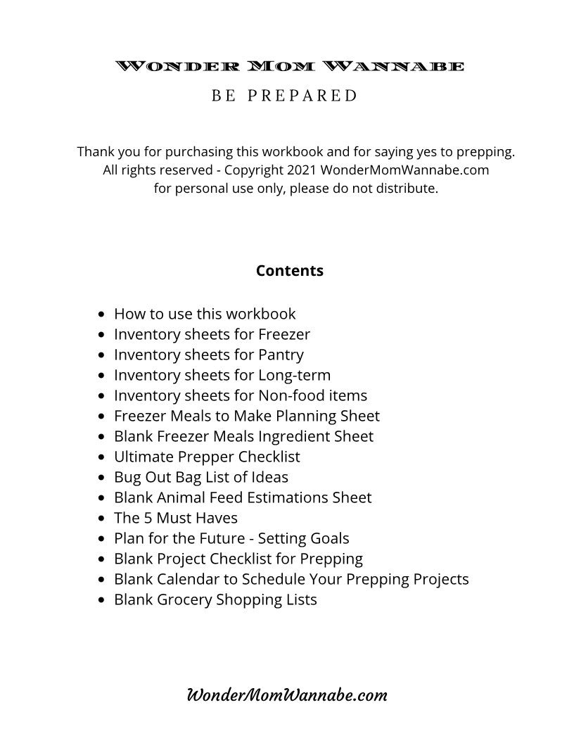 A printable Ultimate Prepper Guide from Wondermom Shop with wonderful things to be prepared for during emergencies.