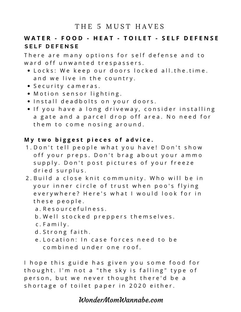 The Wondermom Shop Ultimate Prepper Guide to self defense for emergencies, including printable resources.