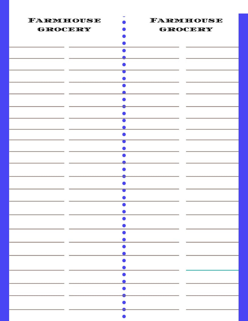 A printable grocery list template with blue lines and a blue background, perfect for emergencies and Wondermom Shop's Ultimate Prepper Guide.