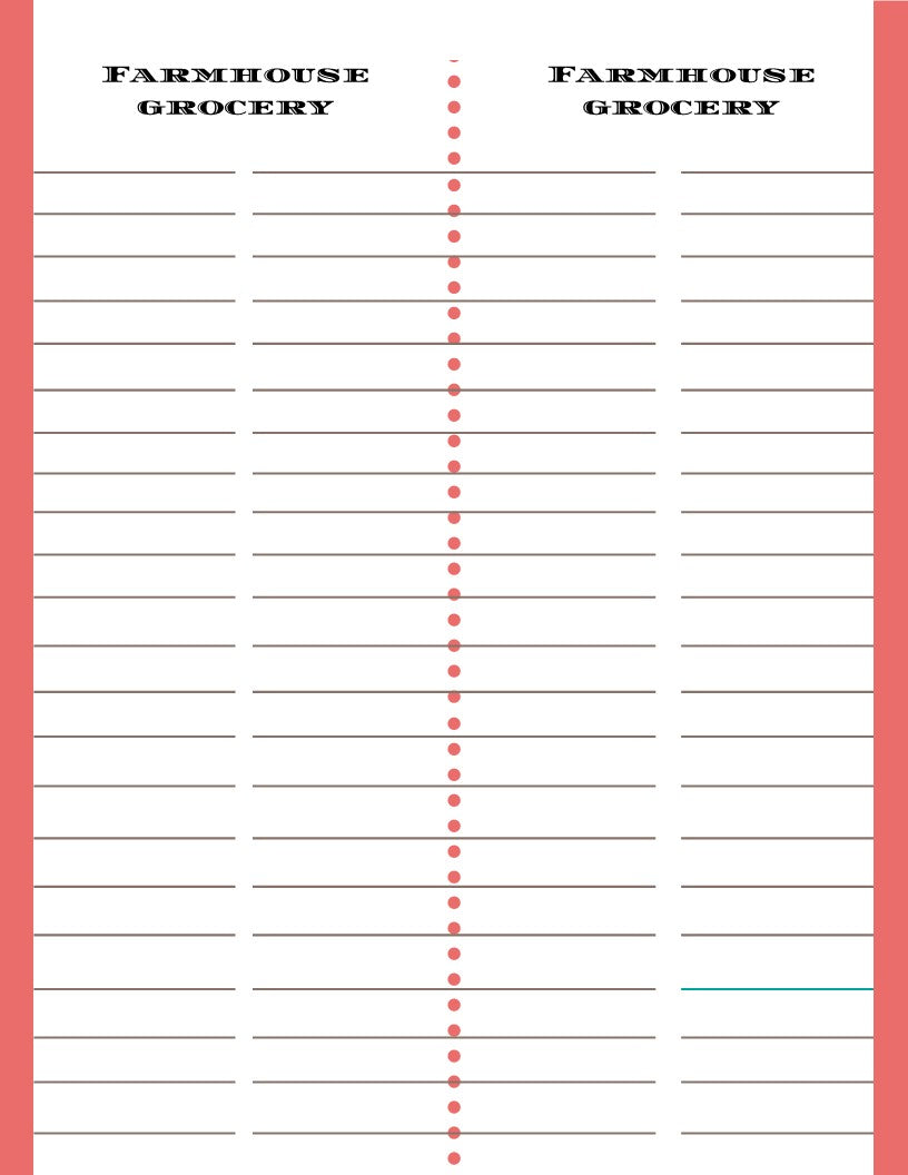 A printable grocery list with a red background, ideal for emergencies and Wondermom Shop's Ultimate Prepper Guide.