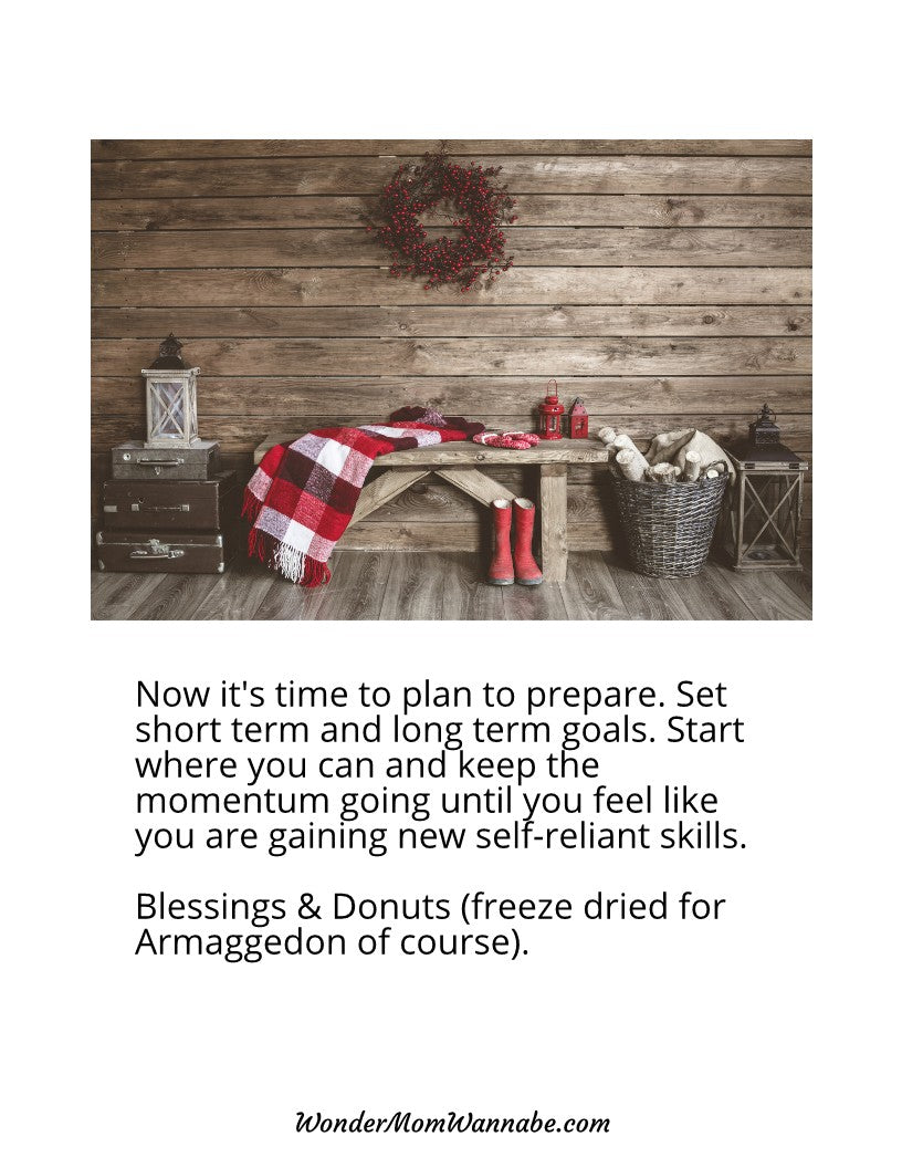 A printable Christmas card featuring the words "now it's time to prepare" for preppers and those knowledgeable about emergencies, brought to you by Wondermom Shop's Ultimate Prepper Guide.