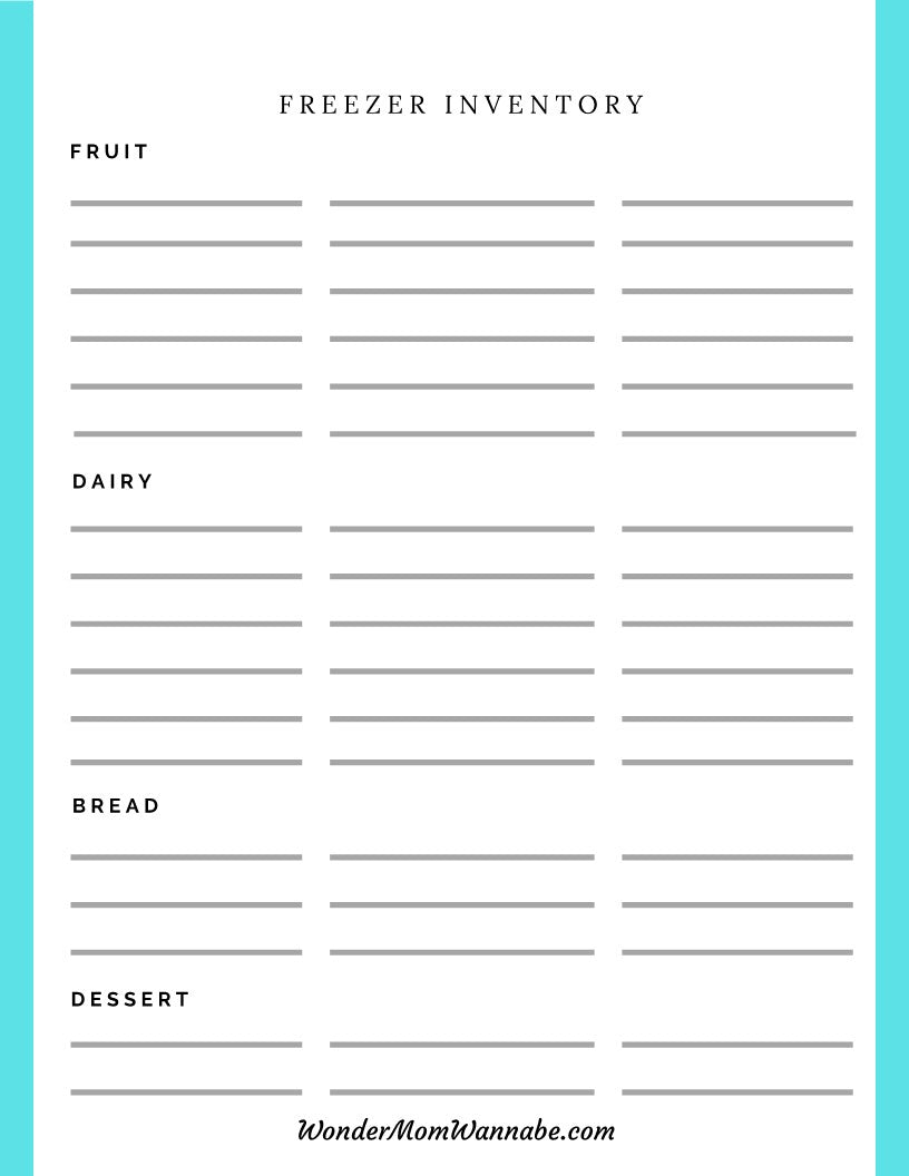 A printable freezer inventory sheet perfect for emergencies or Wondermom Shop Ultimate Prepper Guide use.