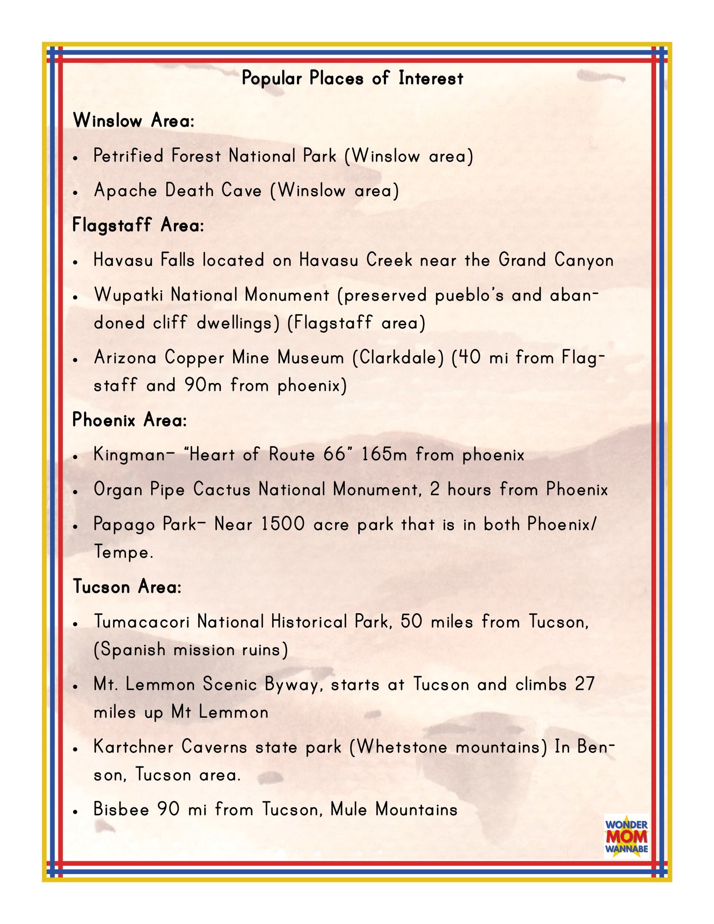 Arizona Travel Guide and Activity Kit for Kids