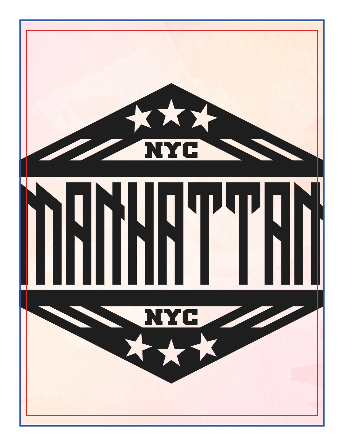 A graphic design featuring the text "NYC Manhattan NYC" in bold, stylized lettering, prominently displayed in black and white against a white background with a subtle watercolor texture. This design is perfect for enhancing any New York City Travel Guide and Activity Kit for Kids from Wondermom Shop or spotlighting Manhattan Points of Interest.