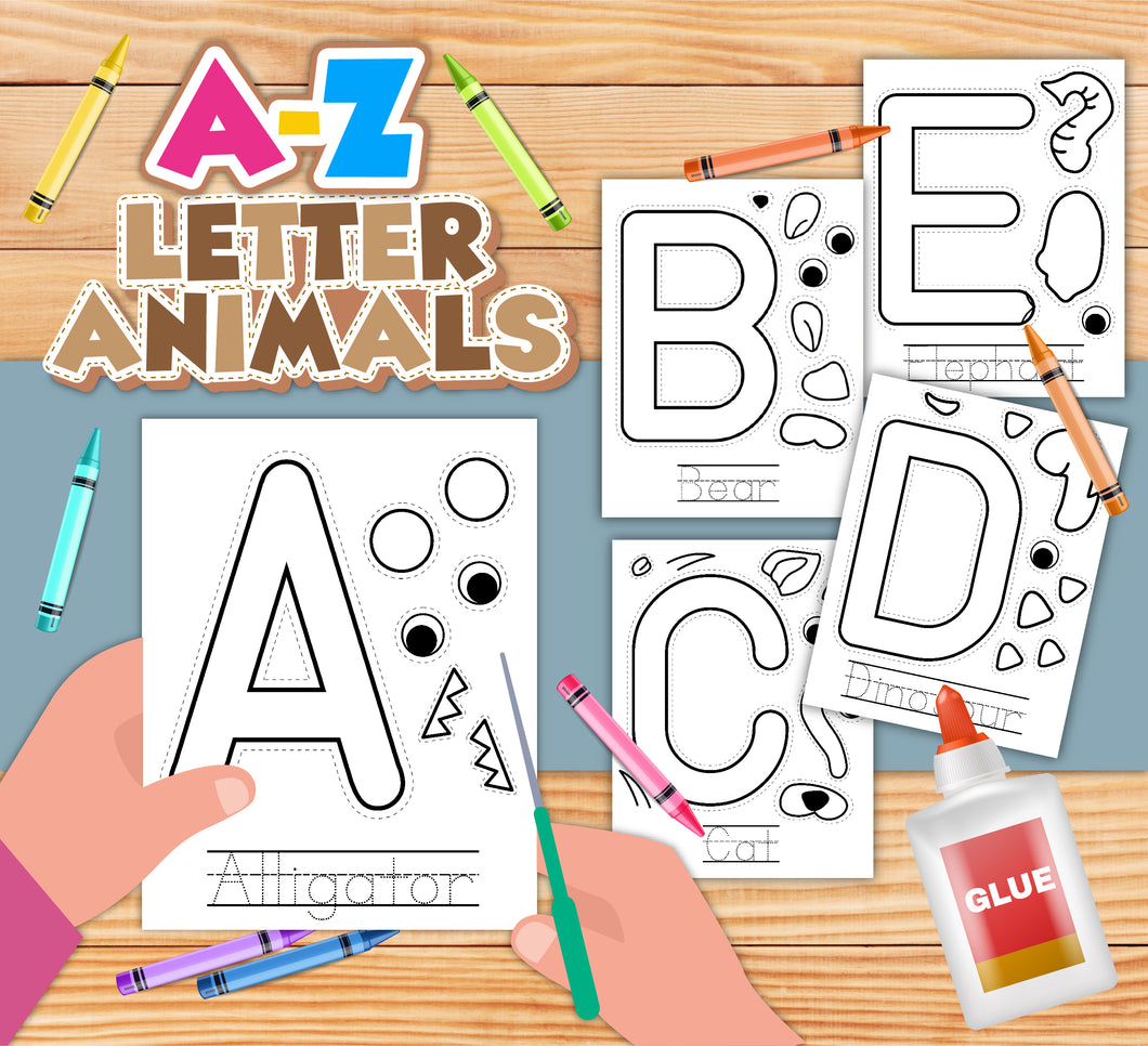 Fun and educational Wondermom Shop A to Z Letter Animals Activity Kit coloring pages for kids.