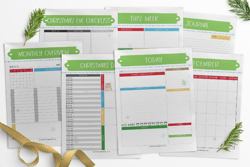 Printable The Most Wonderful Time of the Year Christmas Planner featuring a festive Christmas tree design from Wondermom Shop.