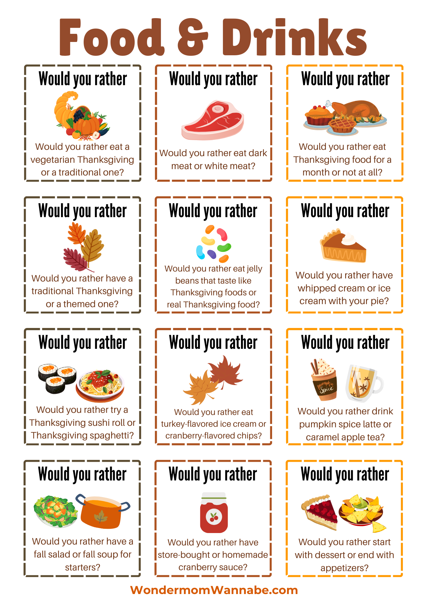 Thanksgiving Would You Rather Questions and Drink Quiz. (Keywords: printable, Thanksgiving) VIP Vault