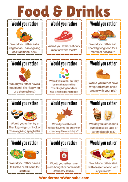 Thanksgiving Would You Rather Questions and Drink Quiz. (Keywords: printable, Thanksgiving) VIP Vault