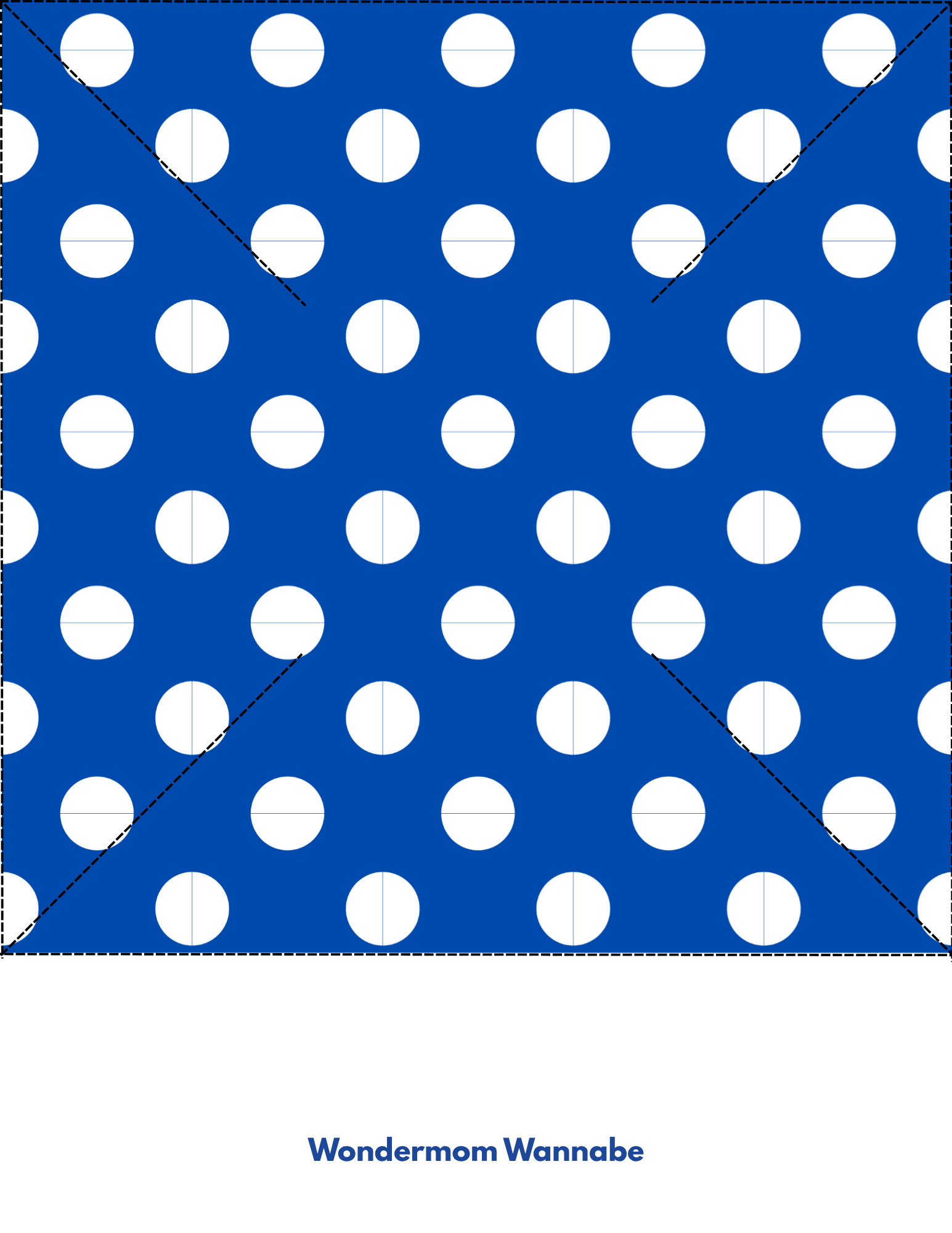 Blue square with white polka dots, dashed X and vertical lines, plus "Wondermom Shop" text—ideal for your Easy 4th of July Pinwheel Craft for Kids or other patriotic projects.