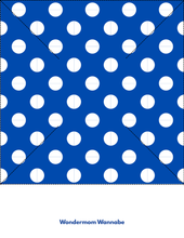 Load image into Gallery viewer, Blue square with white polka dots, dashed X and vertical lines, plus &quot;Wondermom Shop&quot; text—ideal for your Easy 4th of July Pinwheel Craft for Kids or other patriotic projects.
